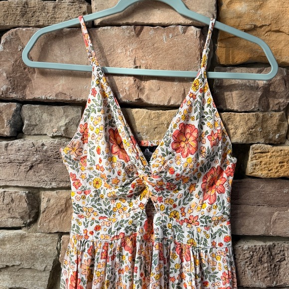 ANGIE Floral Twist Front A-Line Midi Dress Spaghetti Strap Boho Peasant - Picture 6 of 10